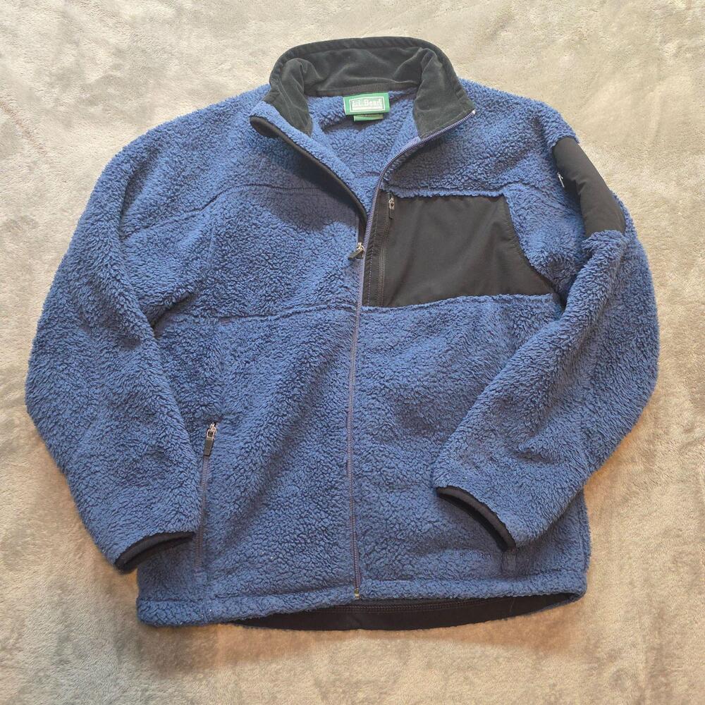 L.L. Bean Jacket Boys 10-12 Blue Sherpa Fleece Full Zip YKK Pockets Winter